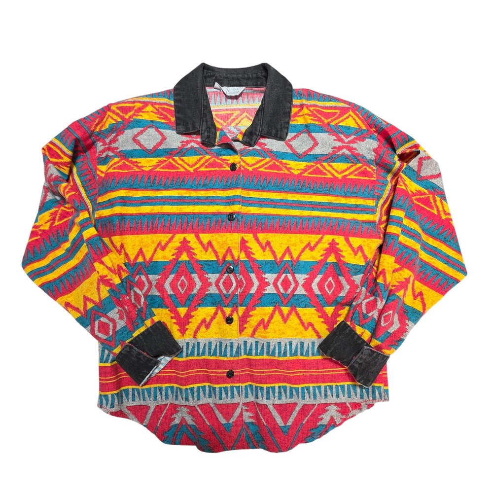 Gotcha Covered Vintage 90s Southwest Aztec Shirt Red‎ Yellow Gray Medium